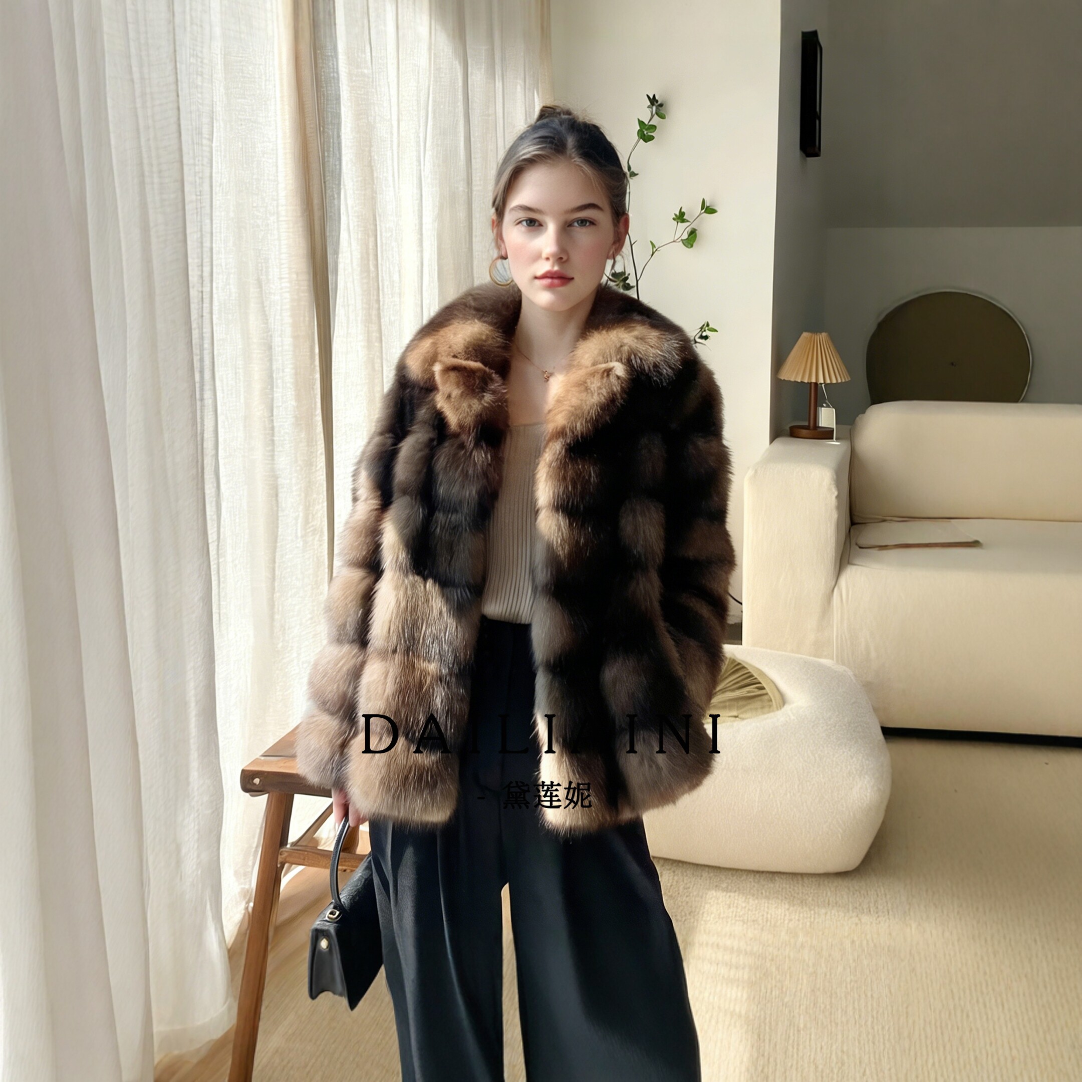 俄罗斯满天星紫貂皮草外套西装领