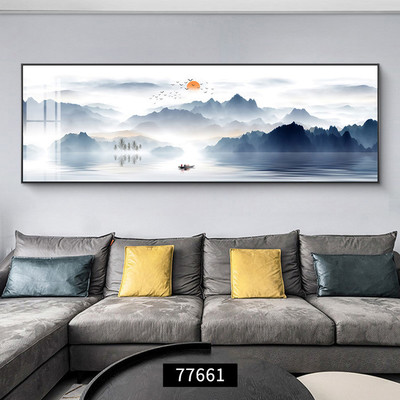 旭日东升现代轻奢客厅装饰画山水画横版背有靠山沙发背景墙挂画