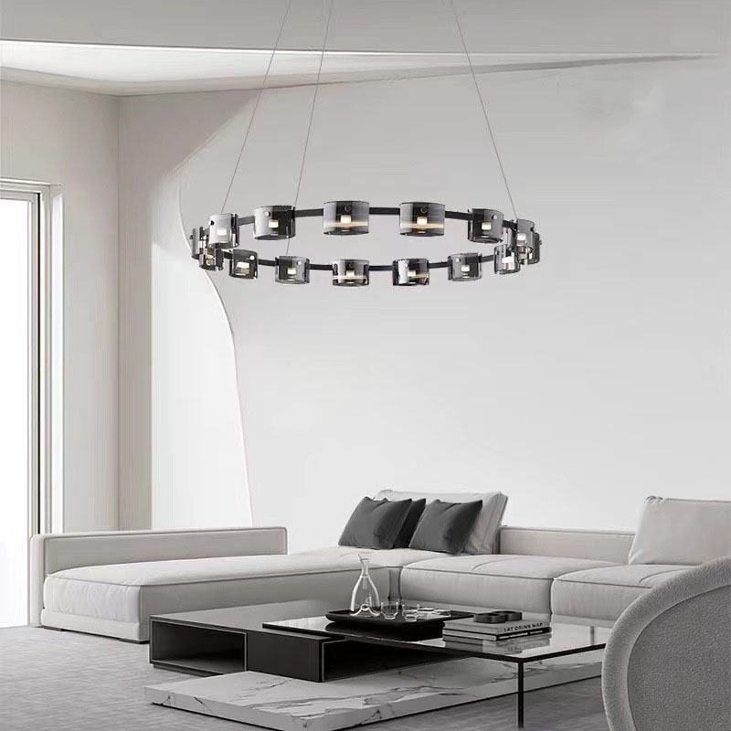 意式极简餐厅吊灯简约家用大厅创意高级感黑色玻璃北欧岛台灯