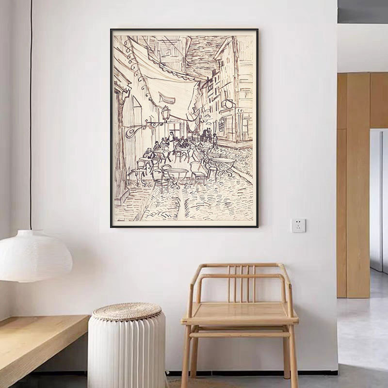 梵高复古抽象素描咖啡馆装饰画客厅卧室床头挂画玄关过道玄关壁画图片