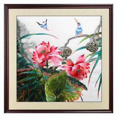 苏绣成品客厅画丝线刺绣装饰壁挂画水墨荷花餐厅田园风商务礼品图片