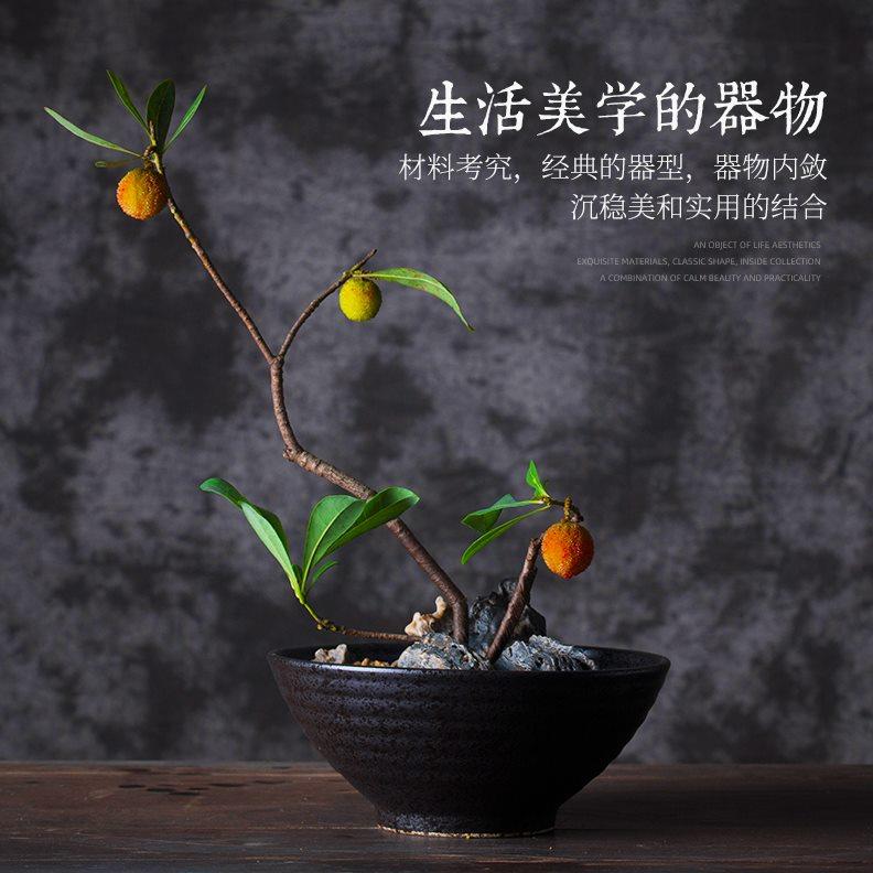 剑山插花器斗笠花器陶瓷花道碗花盆禅意插花器皿中式日式花艺小盆