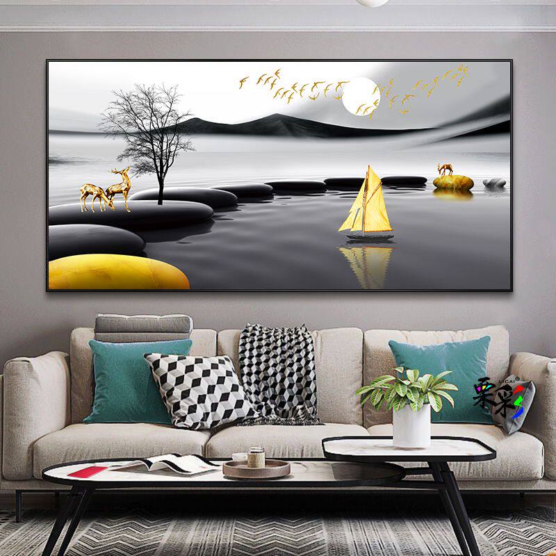 客厅沙发背景墙装饰画一整大幅现代简约单幅挂画横麋鹿高级感壁画