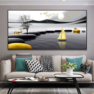 客厅沙发背景墙装饰画一整大幅现代简约单幅挂画横麋鹿高级感壁画