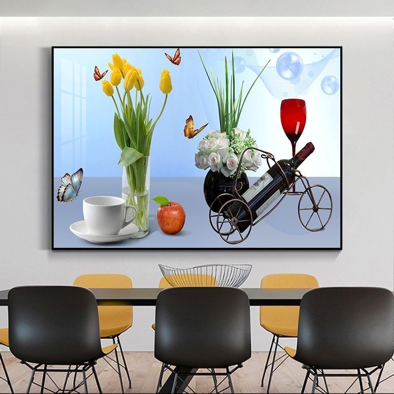 餐厅装饰画现代轻奢简约饭厅客厅背景墙北欧餐桌壁画高档酒杯挂画图片