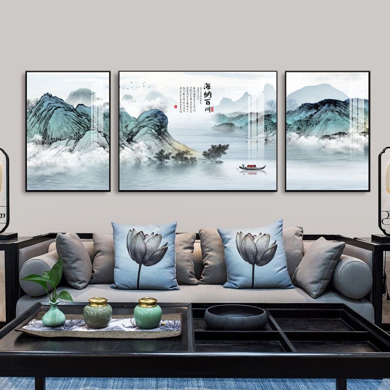 客厅新款背景墙现代山水画壁画中式沙发简约轻奢挂画装饰画新大气