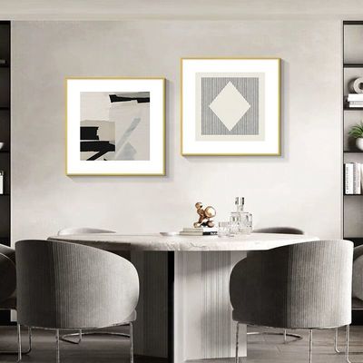 黑白灰极简餐厅装饰画简约现代饭厅挂画抽象几何餐桌墙面壁画双联