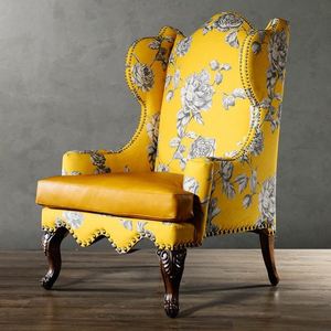 美式花色老虎椅新古典老虎椅法式休闲高背椅欧式皮布艺单人沙发椅