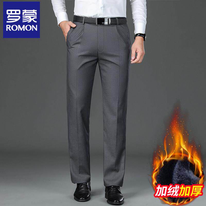 罗蒙爸爸裤子加绒加厚休闲男士中老年人秋冬季宽松西裤保暖休闲裤