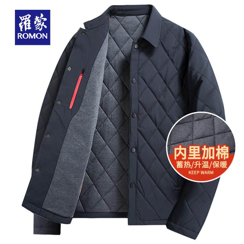 罗蒙爸爸冬装夹棉夹克衫薄款外套男士商务翻领保暖棉衣中老年男装