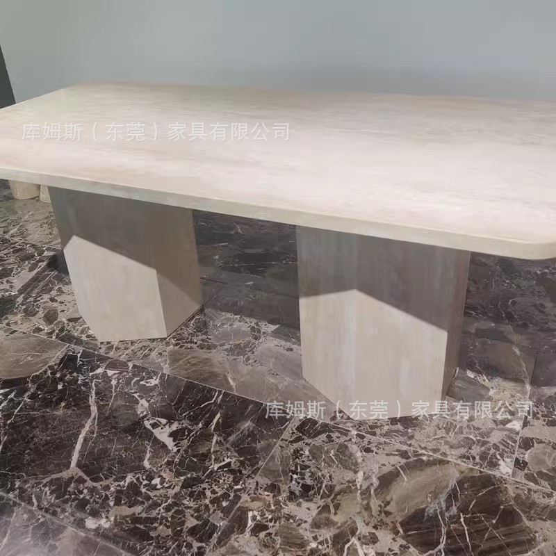 天然洞石餐桌意式极简别墅酒店简约样板房设计师款网红长餐桌饭桌