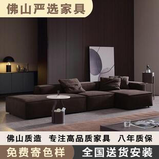 布艺沙发科技布磨砂布豆腐块方块直排三人位咖色意式极简简约现代