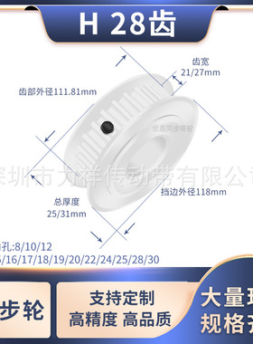 同步带轮H28齿AF型齿宽21/27内孔141518/19/20/22/24齿形带同步轮