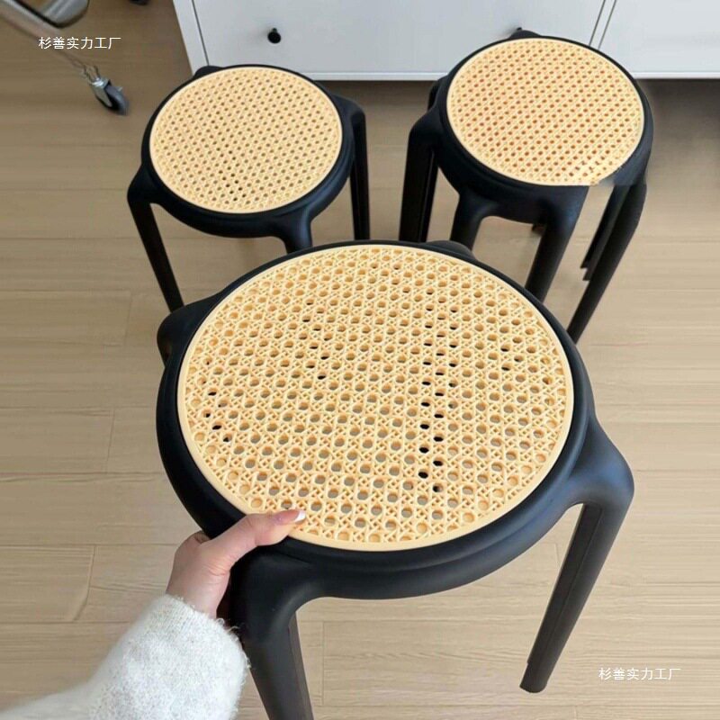 工厂直销可藤编换鞋家用餐凳小圆凳叠放加厚梳妆板凳现代简约北欧