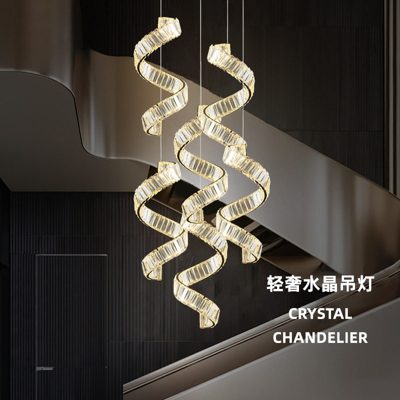 简约轻奢网红楼梯长吊灯餐厅水晶灯复式客厅中庭大堂餐厅橱窗现代
