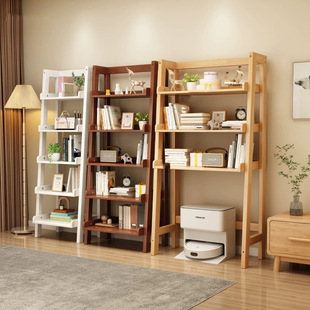 2026北欧胡桃木书架全实木置物架简约梯形落地式客厅收纳多功能储
