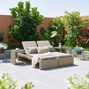 户外藤编双人躺床折叠沙发别墅酒店客厅游泳馆海边庭院休闲沙滩椅