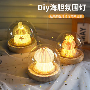 哈贝熊海胆氛围灯儿童手工diy材料包创意奶油胶小夜灯氛围灯摆件