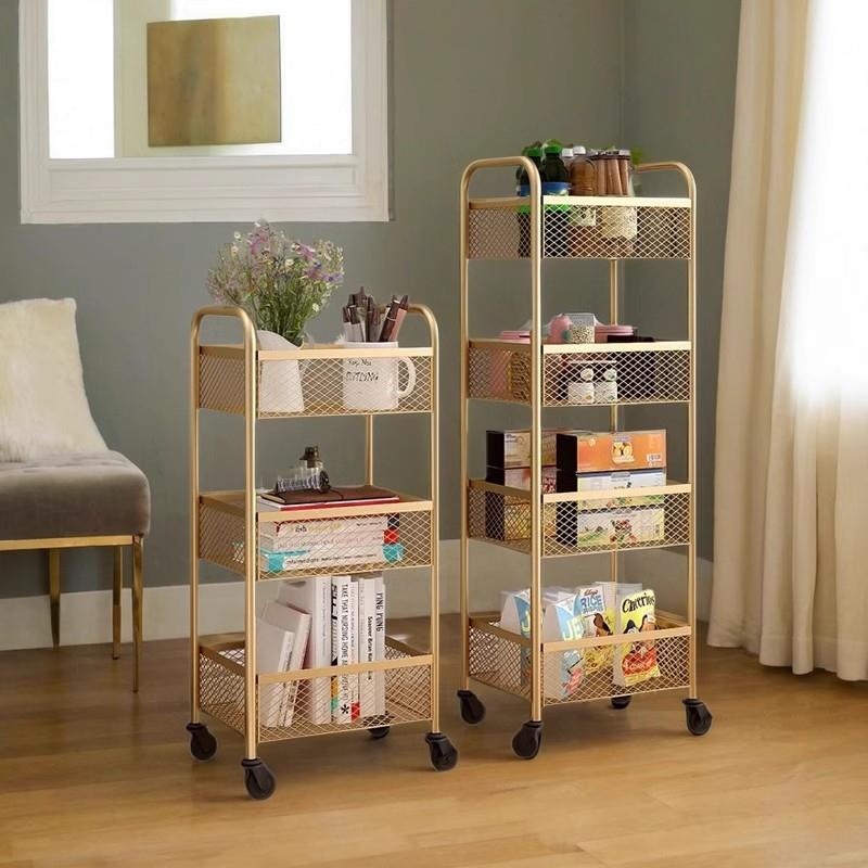客厅厨房卫生间移动置物架家用小推车放零食蔬菜篮收纳储物架铁艺