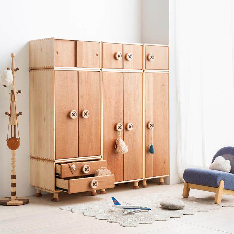 孩在 成长钮扣衣柜 模块化可叠加可加高儿童实木衣柜收纳柜儿童房