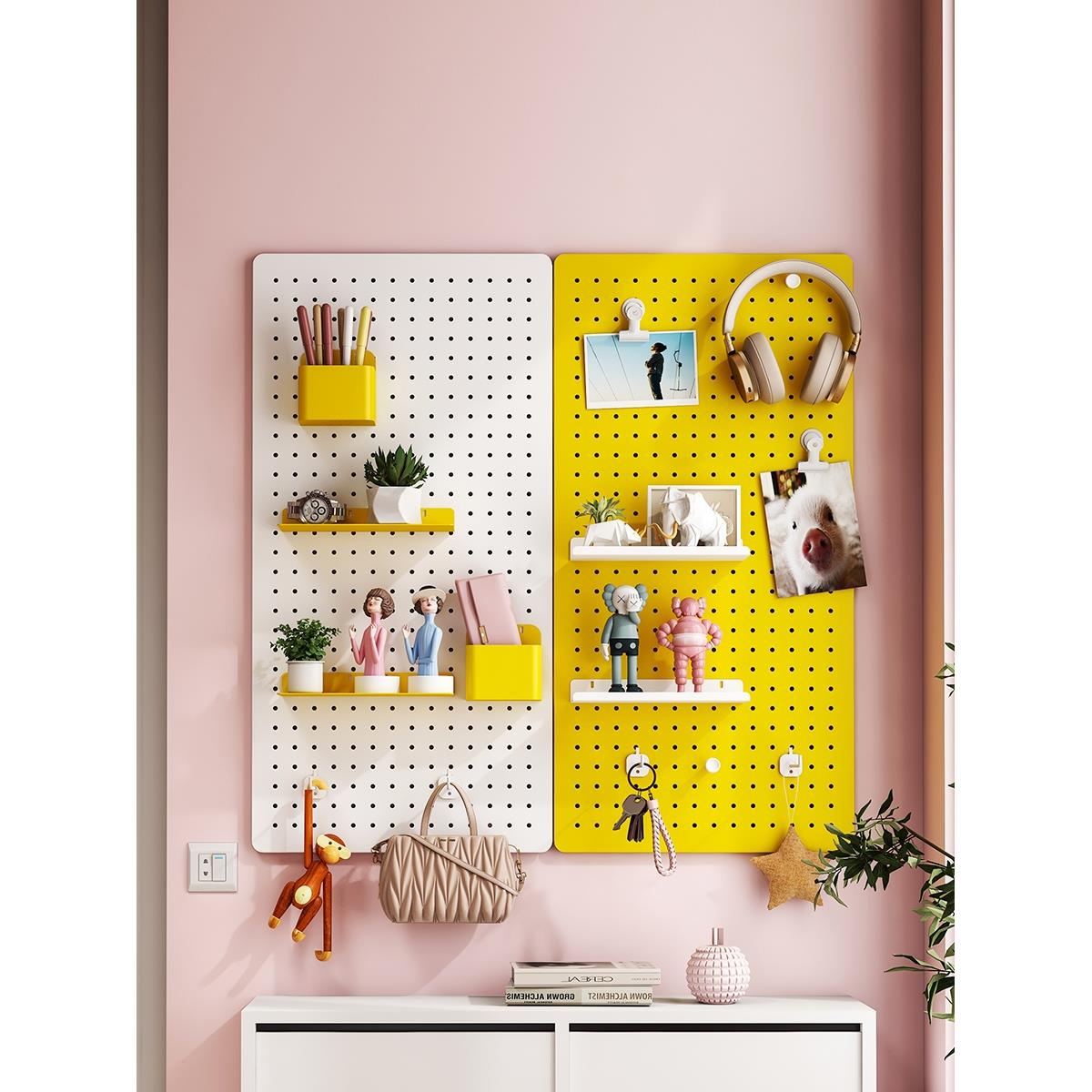 金属洞洞板墙壁隔板置物架墙上免打孔挂板玄关入户收纳墙面展示架