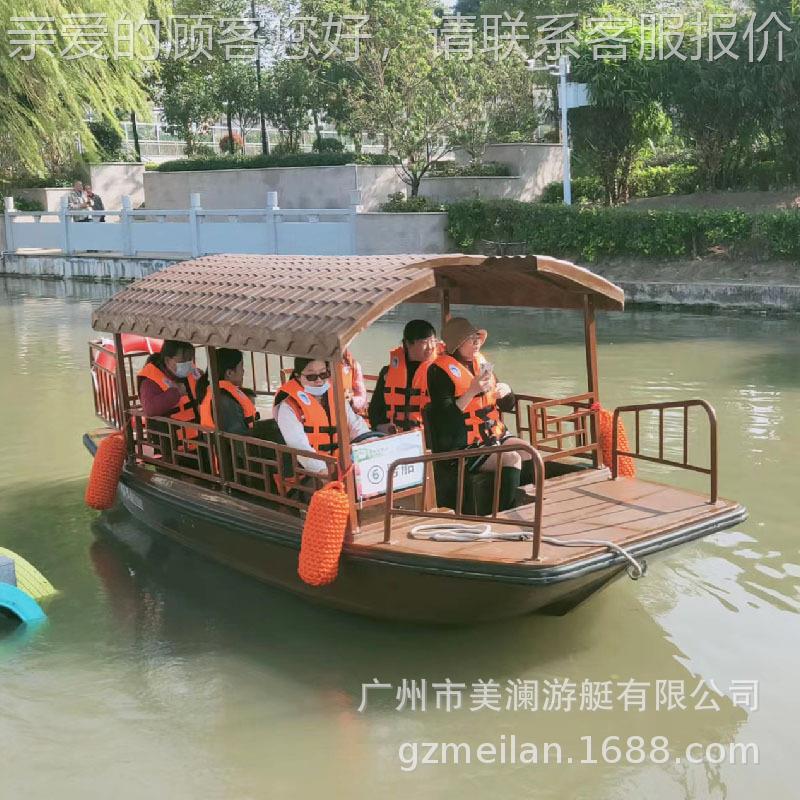 水休闲娱仿乐观光8人古电动船湖网泊加厚玻57617璃钢上红仿古电动