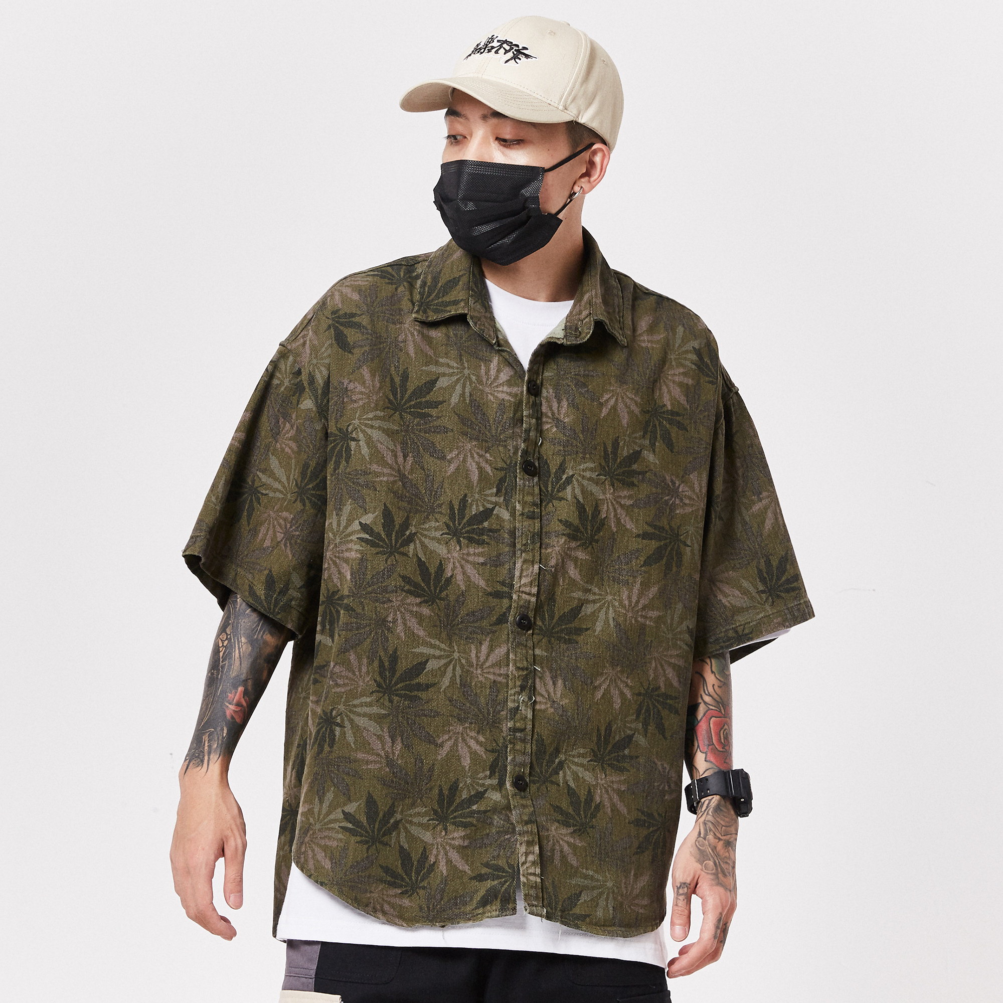 INSIDE19ss夏季美式麻葉滿印花潮牌短袖襯衫男 薄款透氣舒適襯衣在類目 男裝, 襯衫中 - 來自Buy2taobao.com提供專業的淘寶代購服務