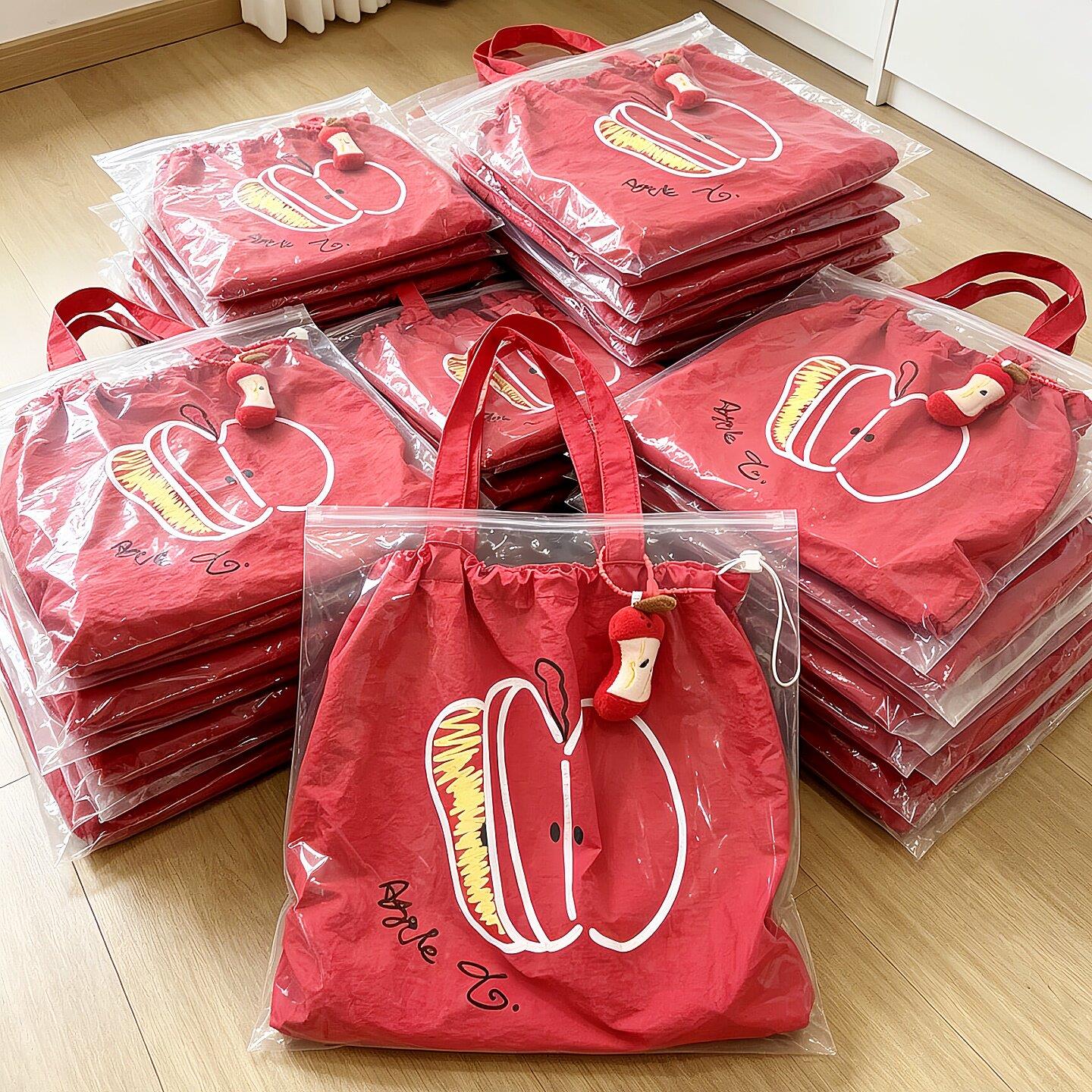 红色苹果帆布包女款2026新款大容量上班通勤高级感单肩手提托特包