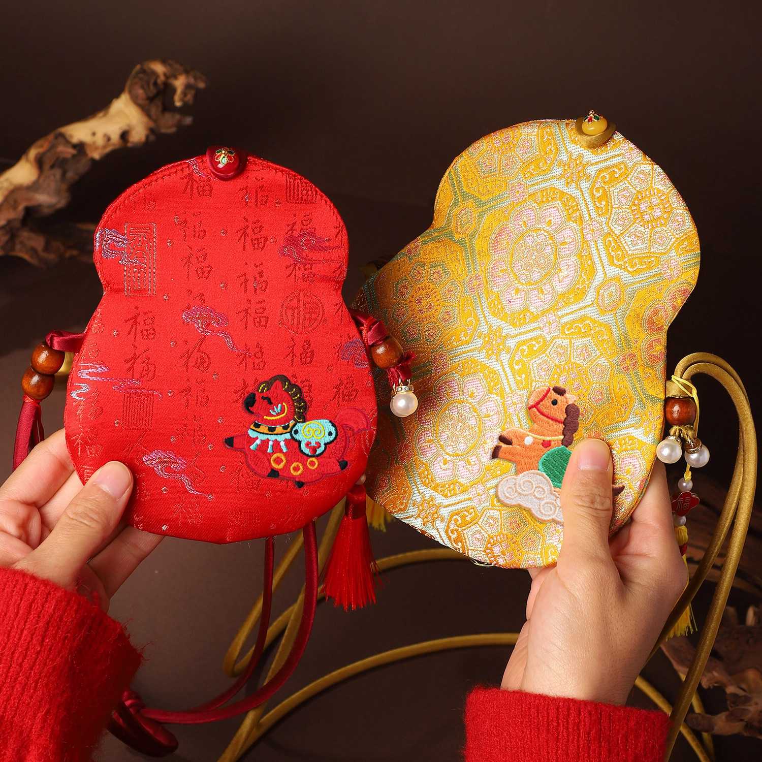 葫芦零钱包新宋锦中国风女刺绣手机包式钥匙包斜跨包手作包包