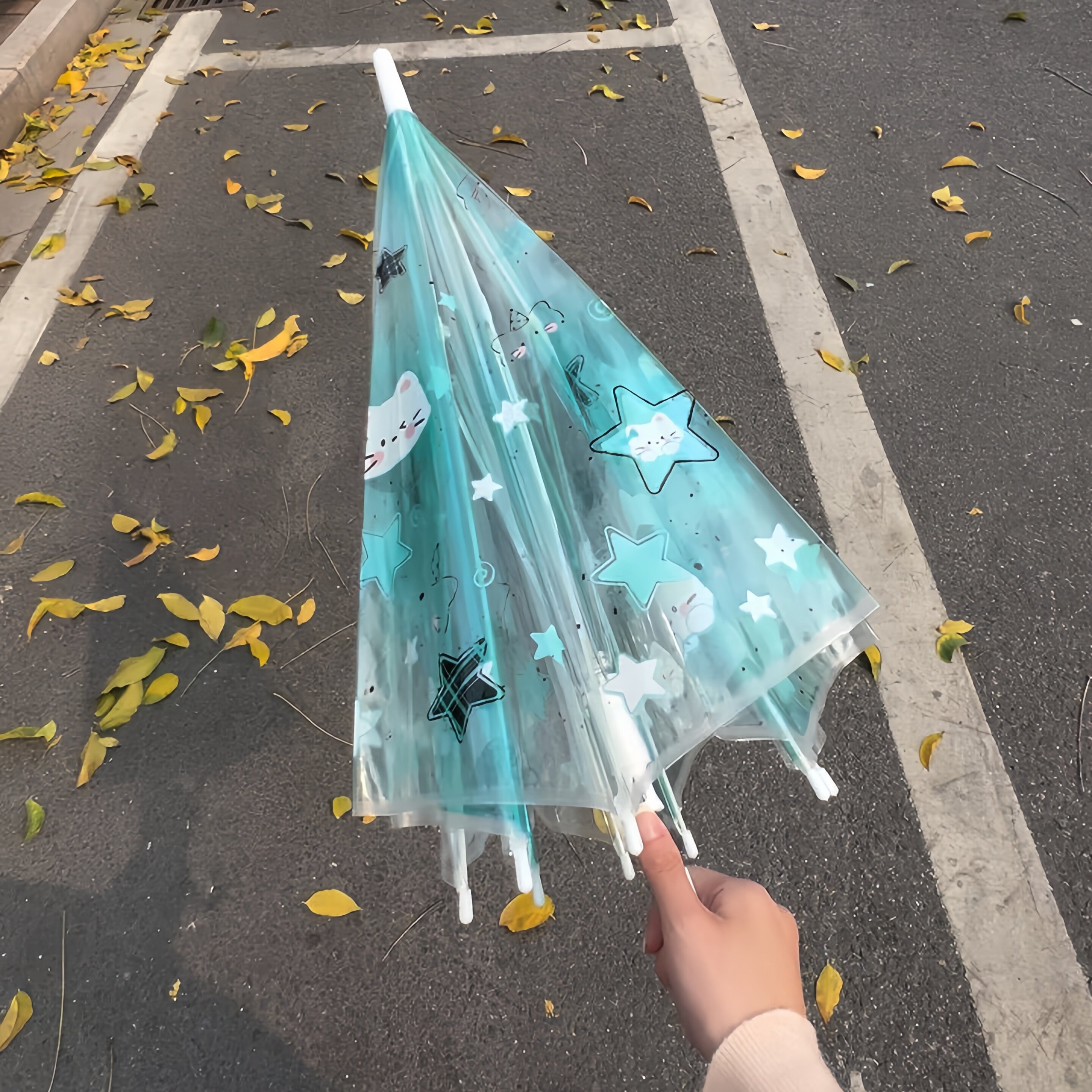 折叠伞感226加固星星加大透明伞新款雨伞加厚猫咪氛围便携小巧