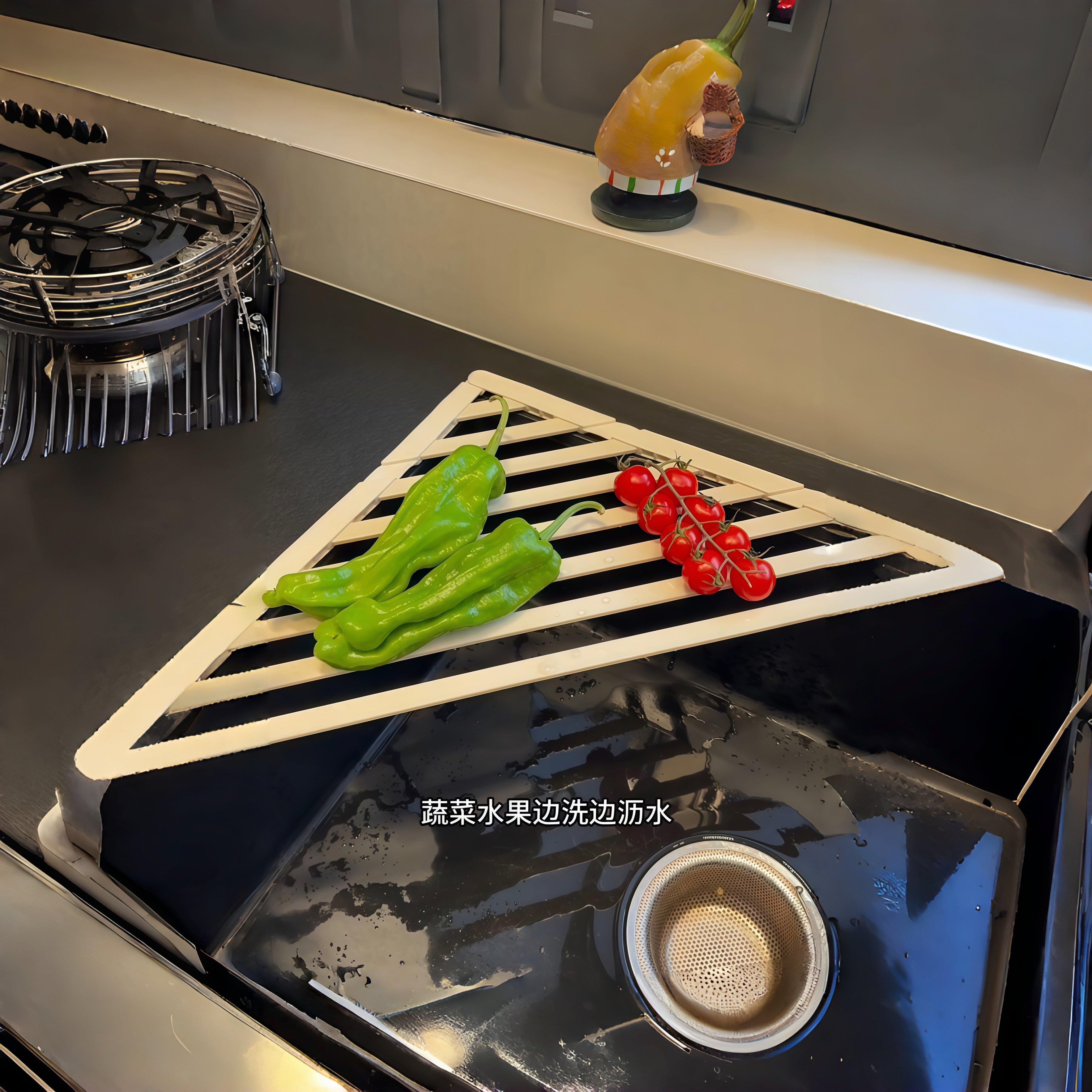 三角形沥水架厨房多功能水槽置物架果蔬碗筷可折叠收纳滤水收纳架
