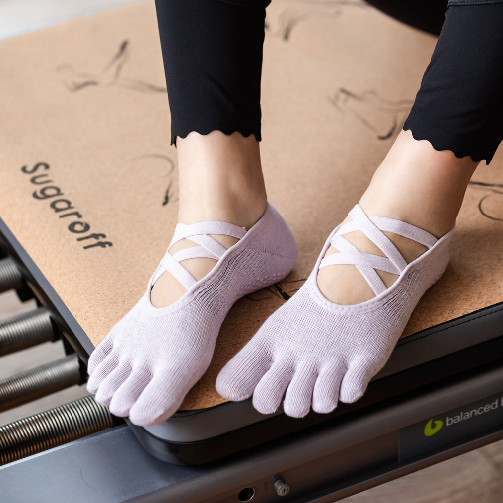 Sugaroff普拉提袜子防滑专业女芭蕾系列五指袜室内健身绑带瑜伽袜