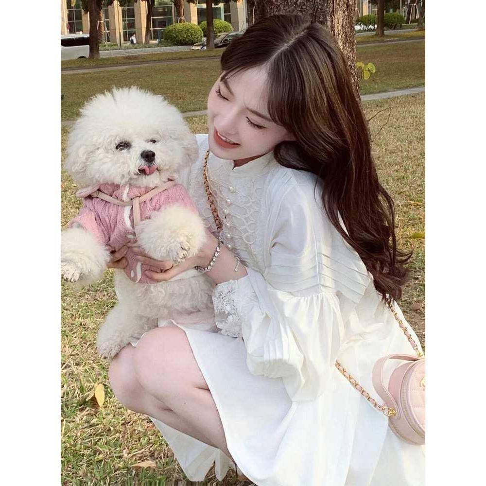 法式宫廷风衬衫连衣裙女2024春夏季新款时尚甜美小个子珍珠扣裙子