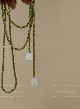 森系超仙水晶铃兰项链女复古绿色串珠小众设计锁骨链温柔颈链吊坠