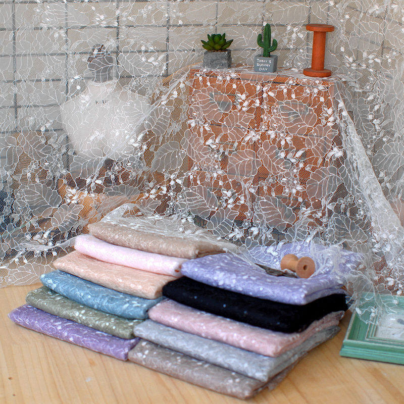 1.5米宽 彩色亮片蕾丝面料服装婚纱礼服连衣裙蕾丝布料diy手工布