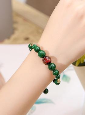 纯然饰品手编复古调节琉璃绿色手链女手串配饰学生网红时尚民族风