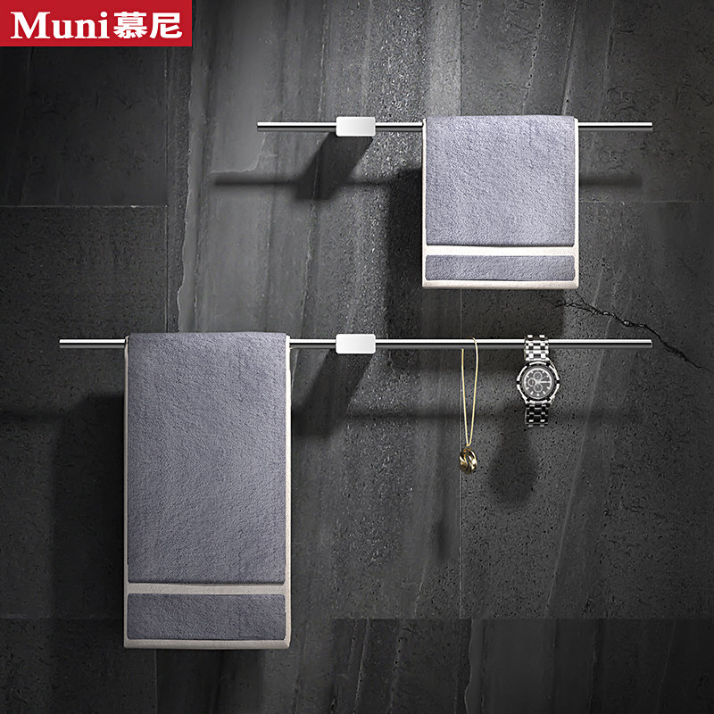 毛巾架免打孔卫生间304不锈钢毛巾杆单杆极简轻奢毛巾挂架子网红