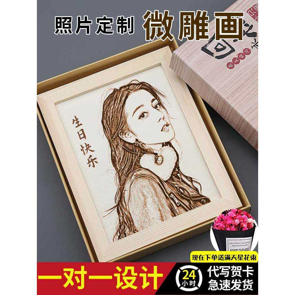 毕业送男友女生闺蜜生日520礼物送女友纪念微雕木刻画定制照片