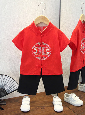 儿童唐装小孩男童汉服3秋季棉麻4岁5中国风6夏季汉服7男孩8古装十