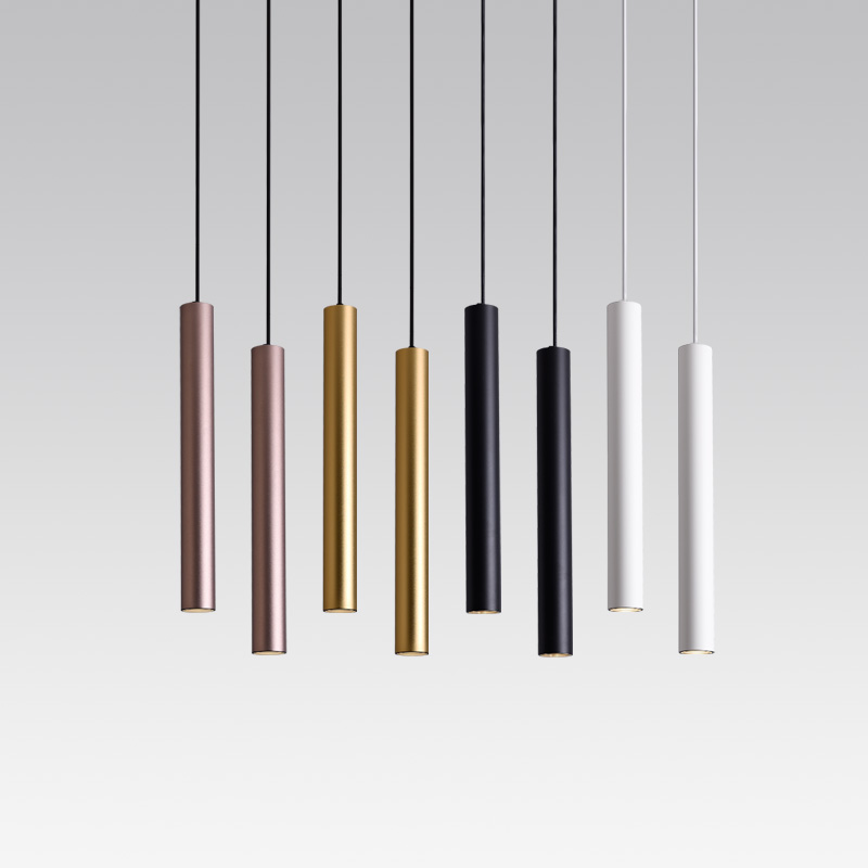 led吧台装饰吊灯圆柱形餐厅火锅店长筒圆管酒店前台单头金色吊灯