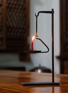 柳永烛台 云南禅意中式复古传统铸铁手工民宿茶室家居摆件 1D145