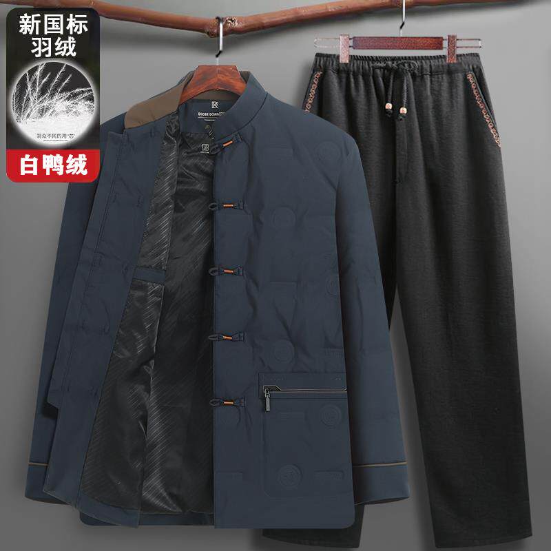 中国风唐装爸爸羽绒服男中老年复古中式男装冬季爷爷外套老人套装