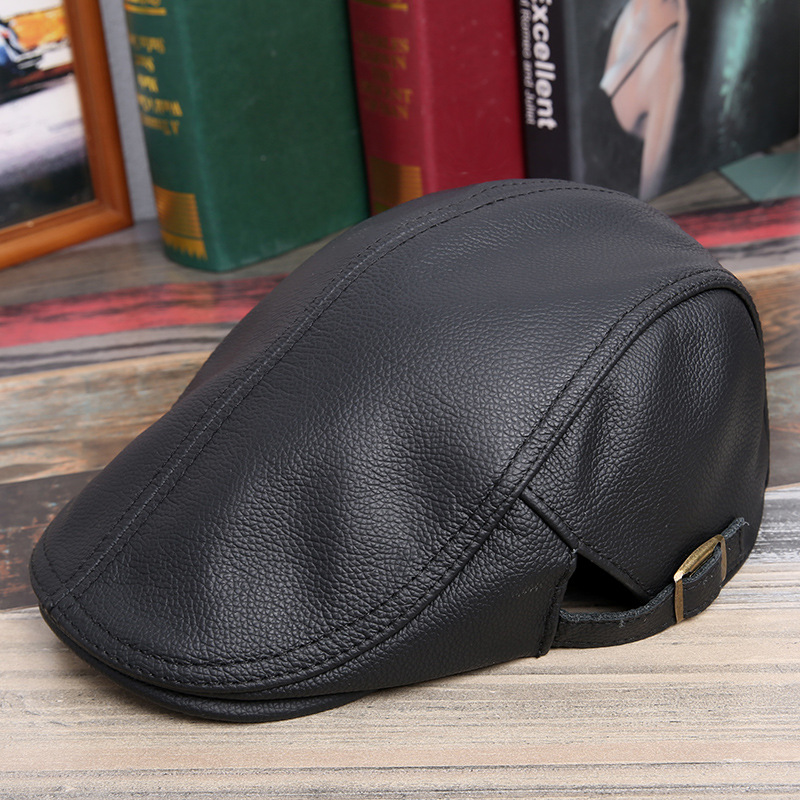 高档新款真皮帽子男士秋冬季牛皮