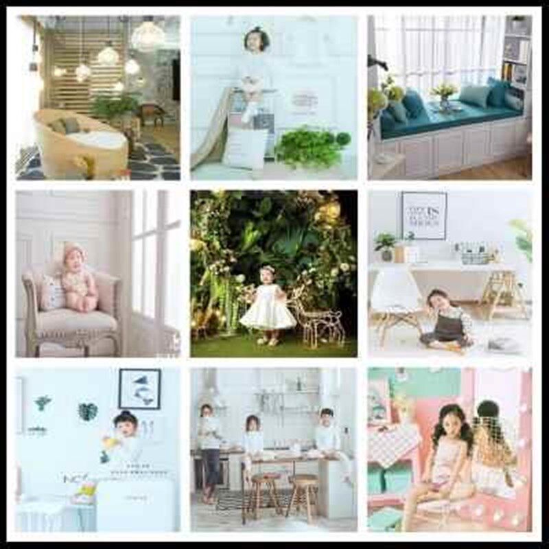 新款儿童实景摄影棚婚纱实景影楼装修简易韩式无闪棚店面设计制作