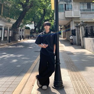 男生套装 休闲外套男装 工装 一整套2025新款 春装 日系衬衫 子男裤 春季