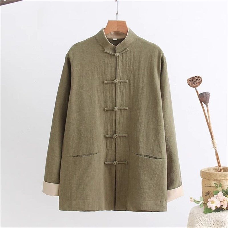 中国风唐装男士盘扣茶服春秋长袖新中式上衣禅意佛系复古棉麻外套