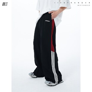 百搭撞色条纹阔腿运动裤 高街纯棉流行廓形垂感休闲时尚 美式 11E