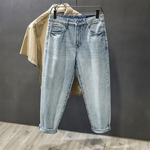 高品质新塘锥形直筒裤 阔腿哈伦老爹裤 子 男宽松大码 水洗浅色牛仔裤