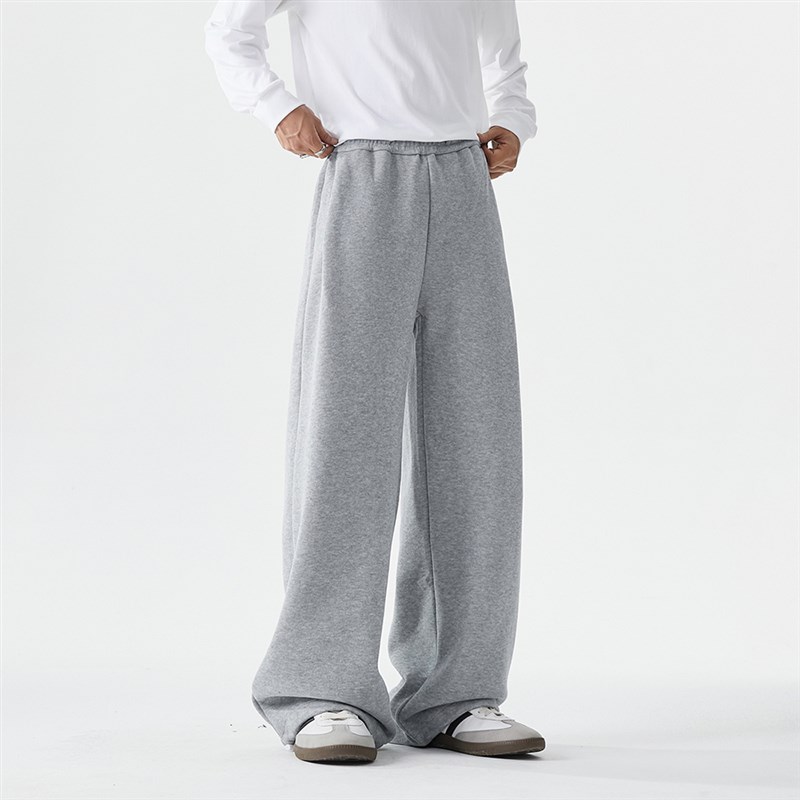 吾一白秋冬季2024新款男生美式宽松拼接休闲裤男士灰色直筒运动裤