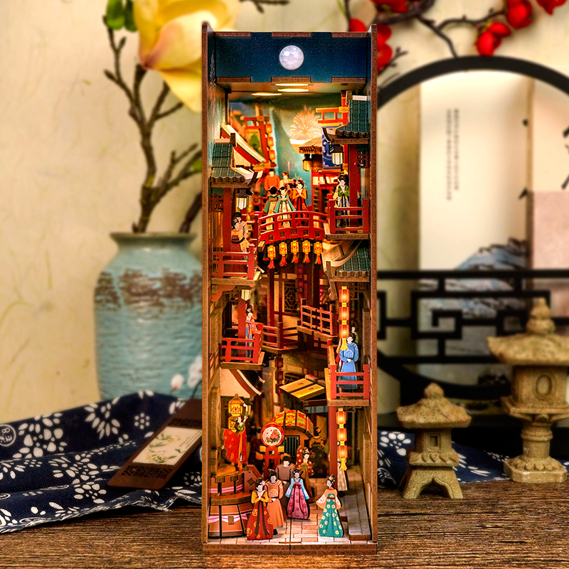 盛唐夜宴拼装感应书立手工diy小屋房3D立体古风积木拼图模型摆件